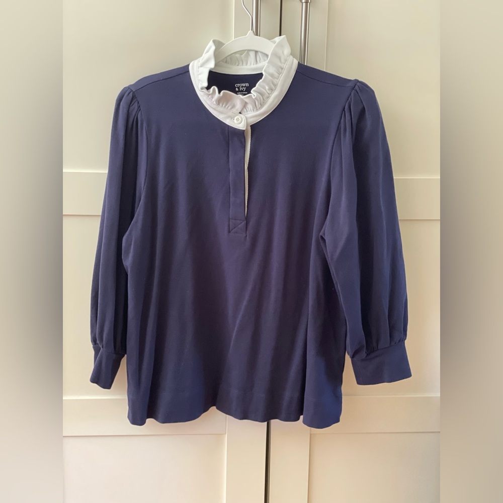 Navy Top with White Ruffle Collar - Picture 2 of 5